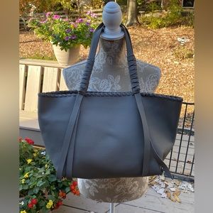 NWT ALL SAINTS light gray LEATHER TOTE w Braided Trim Large $398